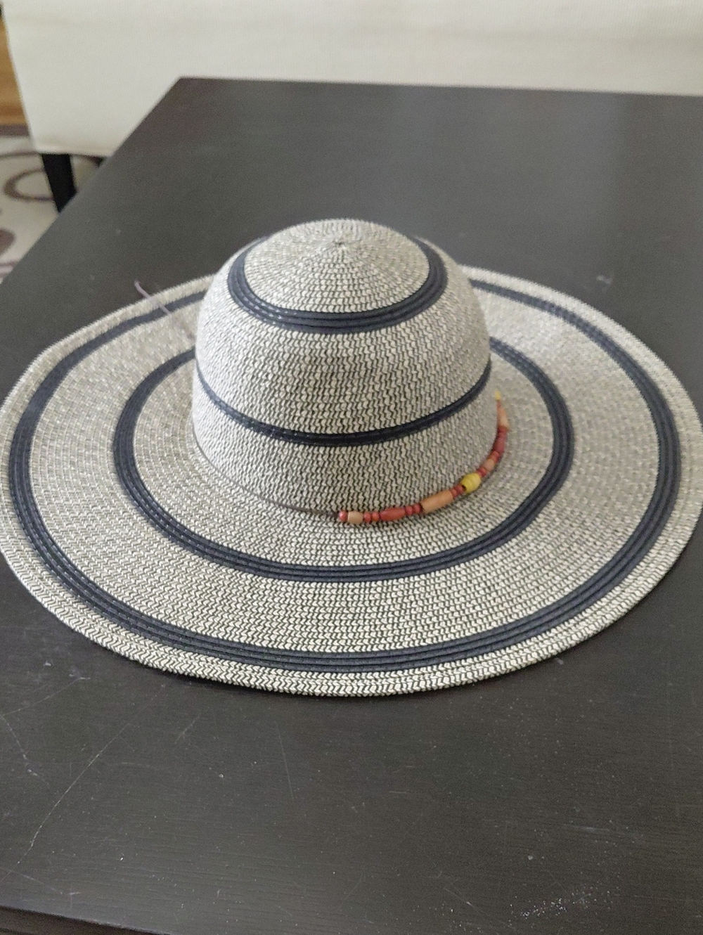 NWOTSOMBREROS GONZALEZ Wide Brim Straw Hat in Natural and Black with Bead Accent